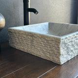 Lavabo Vessel de Mármol Blanco – Lavabo de Baño de Piedra Natural Cuadrado Hecho a Mano, Palangana de Tocador Moderna de Lujo
