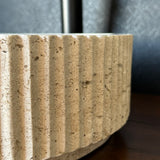 Travertine Vessel Sink | Handmade Round Fluted Natural Stone Bathroom Sink