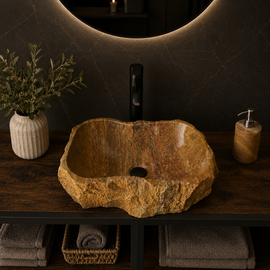 Red Travertine Rustic Sink