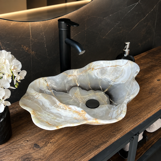 Large Beige Onyx Vessel Sink – One-of-a-Kind, Hand-Carved