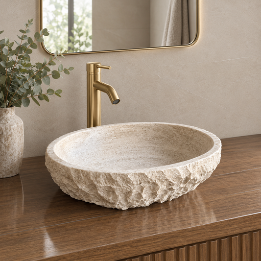 Rustic Oval Travertine Sink | Wabi Sabi | Handmade