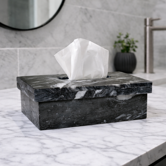 Caja de pañuelos rectangular de mármol