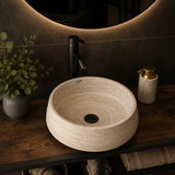 Classic Travertine Round Vessel Sink – Hand-Carved, 15 in