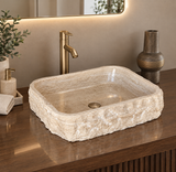 Rustic Rectangular Travertine Sink | Wabi Sabi | Handmade