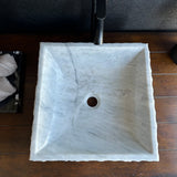 Lavabo Vessel de Mármol Blanco – Lavabo de Baño de Piedra Natural Cuadrado Hecho a Mano, Palangana de Tocador Moderna de Lujo
