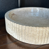 Travertine Vessel Sink | Handmade Round Fluted Natural Stone Bathroom Sink