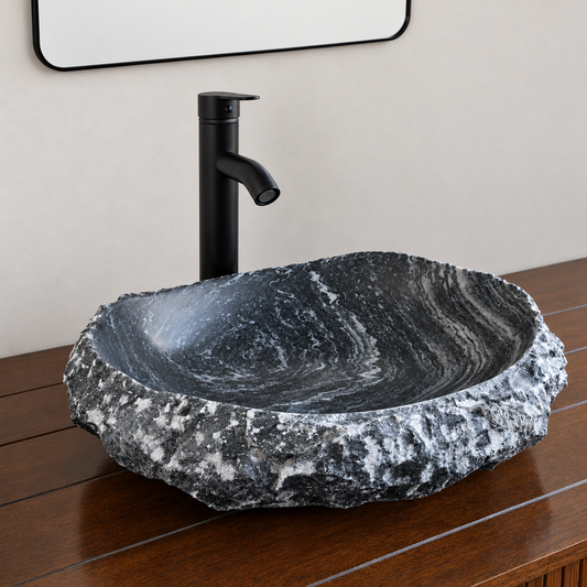 Rustic Gray Marble Stone Sink | Handmade & Natural | Luxury