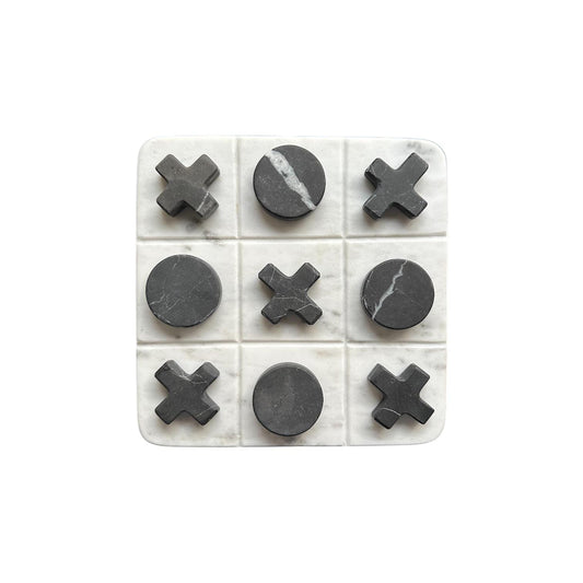 Juego de Gato (Tic Tac Toe) de Mármol | Juego de Mesa de Piedra Blanca y Negra | Decoración Moderna | Regalo de Lujo Hecho a Mano