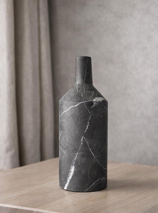 Florero de Mármol Negro Hecho a Mano | Florero Moderno de Piedra | Decoración Minimalista | Florero de Lujo de Mármol Natural