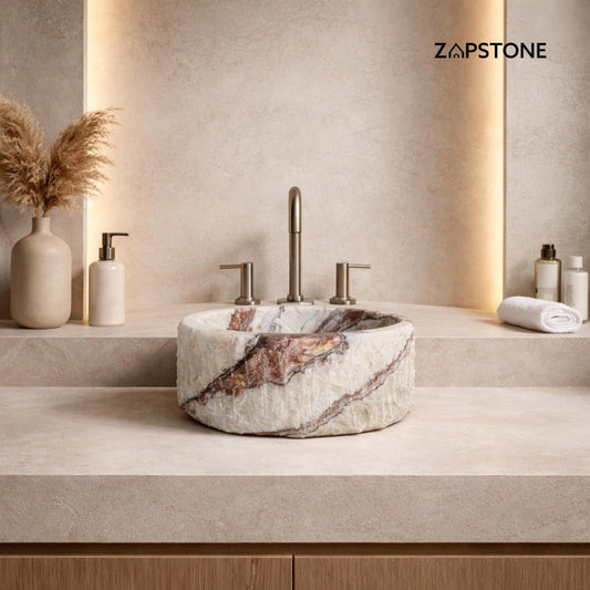 Lavabo de Piedra de Ónix | Lavabo de Piedra Natural | Lavabo Moderno Irregular de Ónix Hecho a Mano | Lavabo Redondo Rústico