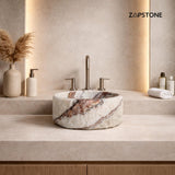 Lavabo de Piedra de Ónix | Lavabo de Piedra Natural | Lavabo Moderno Irregular de Ónix Hecho a Mano | Lavabo Redondo Rústico