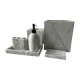 White Marble Bathroom Set – 6 Piece Handmade Luxury Bath Accessories, Soap Dispenser, Tray, Toothbrush Holder, Tissue Box, Garbage Can