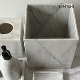 White Marble Bathroom Set – 6 Piece Handmade Luxury Bath Accessories, Soap Dispenser, Tray, Toothbrush Holder, Tissue Box, Garbage Can
