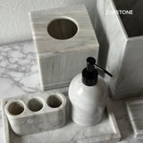 White Marble Bathroom Set – 6 Piece Handmade Luxury Bath Accessories, Soap Dispenser, Tray, Toothbrush Holder, Tissue Box, Garbage Can