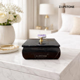 Black Marble Jewelry Box with Amethyst Knob 4.7” × 4.7" × 2.4” Handmade Stone Key Holder, Coin Holder, Jewelry Holder, Trinket Box, Catchall