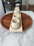 Travertine Tequila Shot Glass Set with Tray – Handmade Stone Mezcal Cups, Luxury Modern Barware, Organic Resort Decor