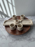 Travertine Tequila Shot Glass Set with Tray – Handmade Stone Mezcal Cups, Luxury Modern Barware, Organic Resort Decor