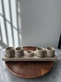 Travertine Tequila Shot Glass Set with Tray – Handmade Stone Mezcal Cups, Luxury Modern Barware, Organic Resort Decor