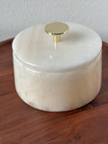 White Onyx Storage Jar with Lid, Luxury Marble Vanity Container, Gold Knob Jewelry Box, Elegant Bathroom Decor, Coffee Table Accent