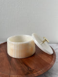 White Onyx Storage Jar with Lid, Luxury Marble Vanity Container, Gold Knob Jewelry Box, Elegant Bathroom Decor, Coffee Table Accent