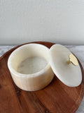 White Onyx Storage Jar with Lid, Luxury Marble Vanity Container, Gold Knob Jewelry Box, Elegant Bathroom Decor, Coffee Table Accent