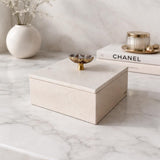 Beige Marble Jewelry Box with Gold Handle, Luxury Marble Storage Box, Minimalist Stone Keepsake Box, Elegant Vanity Decor Gift