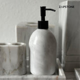 White Marble Bathroom Set – 6 Piece Handmade Luxury Bath Accessories, Soap Dispenser, Tray, Toothbrush Holder, Tissue Box, Garbage Can