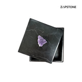 Black Marble Jewelry Box with Amethyst Knob 4.7” × 4.7" × 2.4” Handmade Stone Key Holder, Coin Holder, Jewelry Holder, Trinket Box, Catchall