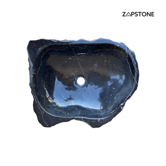 Lavabo Rústico de Mármol | Lavabo de Lujo | Lavabo Único de Mármol Negro Tallado a Mano – Piedra Natural