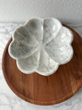 Handcrafted White Marble Pedestal Bowl – Luxury Scalloped Fruit Bowl, Kitchen Centerpiece, Stone Decor, Modern Home Accent