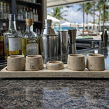 Travertine Tequila Shot Glass Set with Tray – Handmade Stone Mezcal Cups, Luxury Modern Barware, Organic Resort Decor