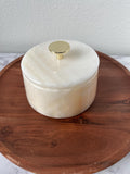 White Onyx Storage Jar with Lid, Luxury Marble Vanity Container, Gold Knob Jewelry Box, Elegant Bathroom Decor, Coffee Table Accent