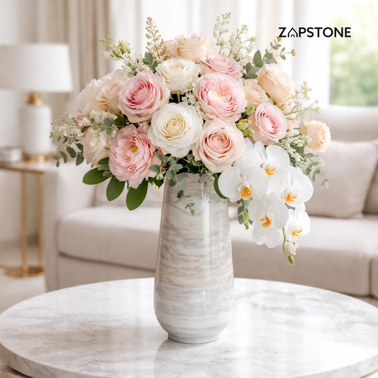 Florero de Mármol Blanco, Florero de Piedra Hecho a Mano, Decoración de Lujo, Acento Moderno, Pieza Central de Mármol Natural, Regalo Elegante