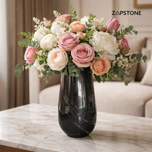 Florero de Mármol Negro, Florero de Piedra Hecho a Mano, Decoración de Lujo, Acento Moderno, Pieza Central de Mármol Natural, Regalo Elegante