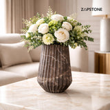 Handmade Gray Marble Vase – Luxury Stone Flower Vase, Fluted Sculptural Decor, Modern Minimalist Home Accent, Elegant Centerpiece
