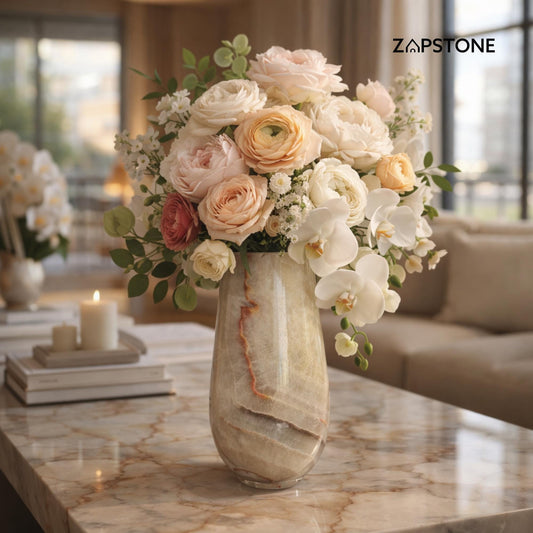 Florero de Ónix Verde, Florero de Piedra Hecho a Mano, Decoración de Lujo, Acento Moderno, Pieza Central de Ónix Natural, Regalo Elegante (Pieza I)