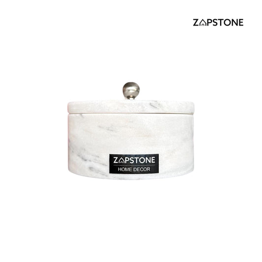 Frasco de Almacenamiento de Mármol Blanco con Tapa, Contenedor de Lujo para Tocador, Perilla Plateada, Decoración Elegante de Baño