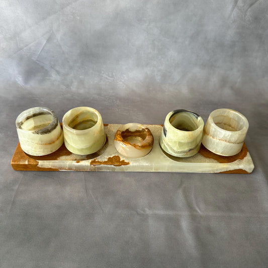Set de Tequila de Ónix Verde, Set Mezcalero Hecho a Mano con Platito para Sal, Caballitos de Piedra de Lujo, Regalo Único para Él
