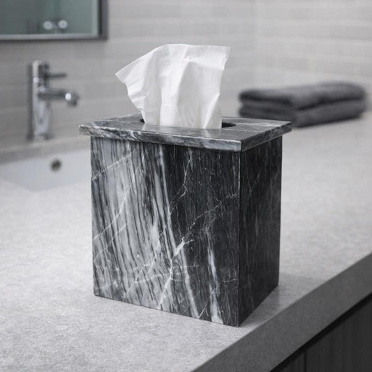 Marble Tissue Box Cover – Handcrafted Natural Marble Bathroom Decor – Luxury Stone Tissue Holder Dispenser with Removable Lid