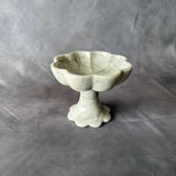 Handcrafted White Marble Pedestal Bowl – Luxury Scalloped Fruit Bowl, Kitchen Centerpiece, Stone Decor, Modern Home Accent
