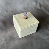 White Marble Jewelry Box with Amethyst Knob – Handmade Square Stone Trinket Box with Lid, Luxury Keepsake Storage, Elegant Gift