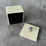 White Marble Jewelry Box with Amethyst Knob – Handmade Square Stone Trinket Box with Lid, Luxury Keepsake Storage, Elegant Gift