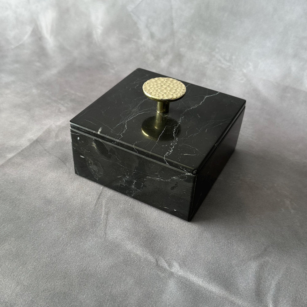 Luxury Marble & Onyx Jewelry Box with Gold Knob – Natural Stone Trinket Box, Elegant Vanity Storage, High-End Keepsake Gift