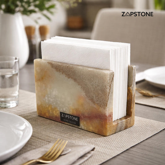 Portaservilletas de Ónix Verde Hecho a Mano | Portaservilletas Pesado de Piedra | Decoración Moderna de Lujo para Cocina y Comedor