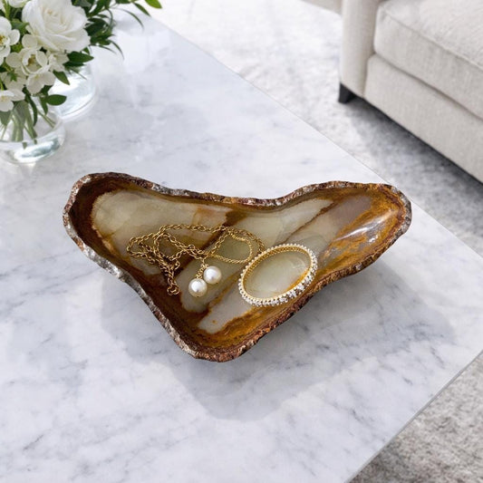 Tazón de Ónix Verde Hecho a Mano – Catchall de Piedra Natural de Lujo, Pieza Central Decorativa Escultural (Pieza II)
