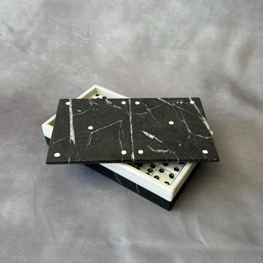 Set de Dominó de Mármol de Lujo | Dominó de Piedra Blanca y Negra Hecho a Mano | Decoración Moderna de Mesa | Regalo Único