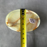 Green Onyx Ring Dish with Amethyst Knob 6.7” L × 4.3" W | Key Holder, Coin Holder, Luxury Oval Trinket Dish | Handmade Onyx Decor
