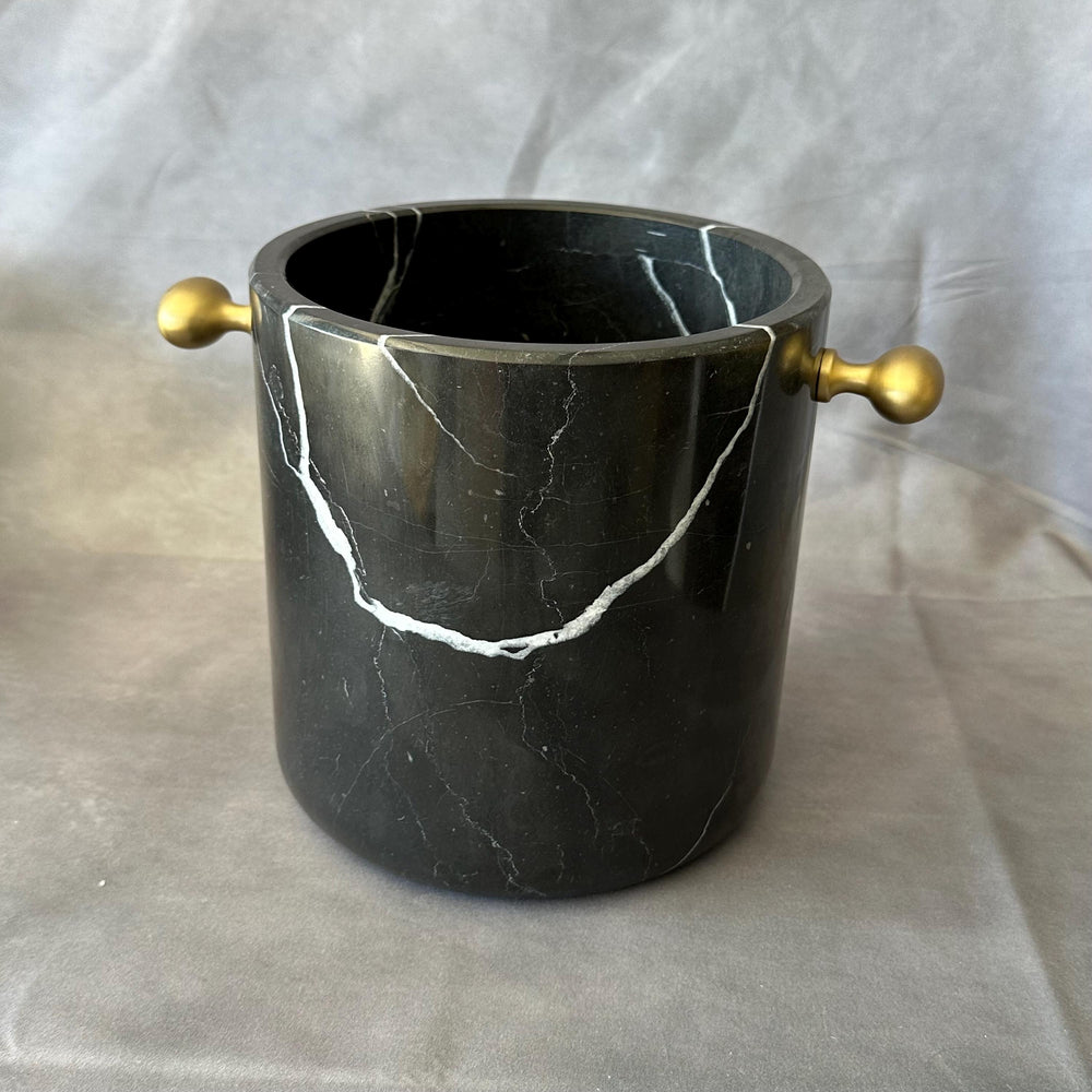 Black Marble Wine Cooler with Handles | Natural Stone Champagne Bucket | Luxury Modern Bar & Table Decor | Handmade Decor