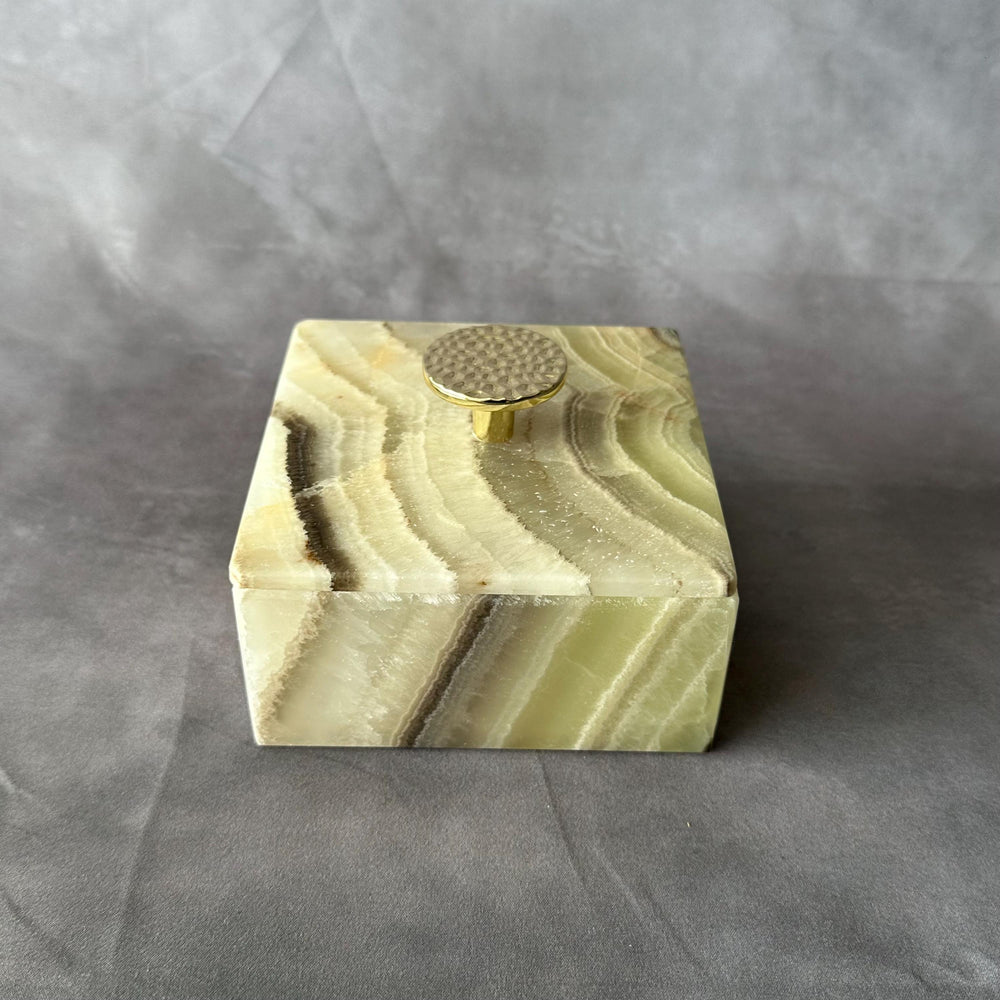 Luxury Marble & Onyx Jewelry Box with Gold Knob – Natural Stone Trinket Box, Elegant Vanity Storage, High-End Keepsake Gift
