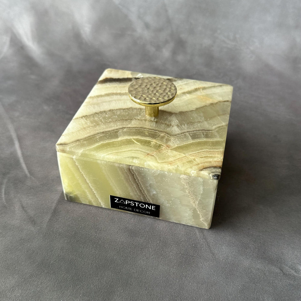 Luxury Marble & Onyx Jewelry Box with Gold Knob – Natural Stone Trinket Box, Elegant Vanity Storage, High-End Keepsake Gift